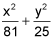 x squared divided by eighty one plus y squared divided by twenty five