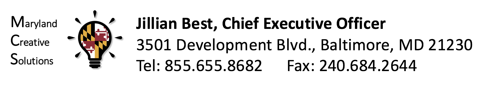 Email signature with MCS corporate logo, Jillian Best, Chief Executive Officer, and contact info