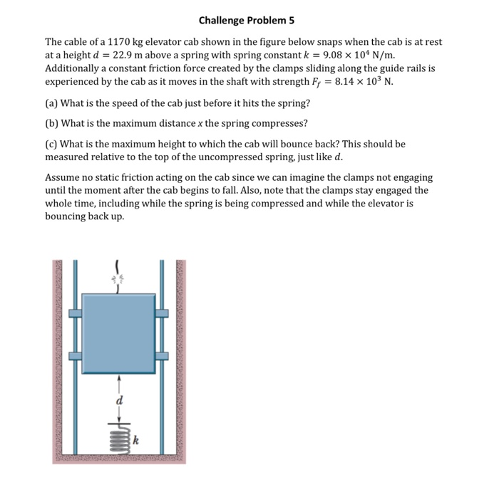 Solved Challenge Problem 5 The cable of a 1170 kg elevator | Chegg.com